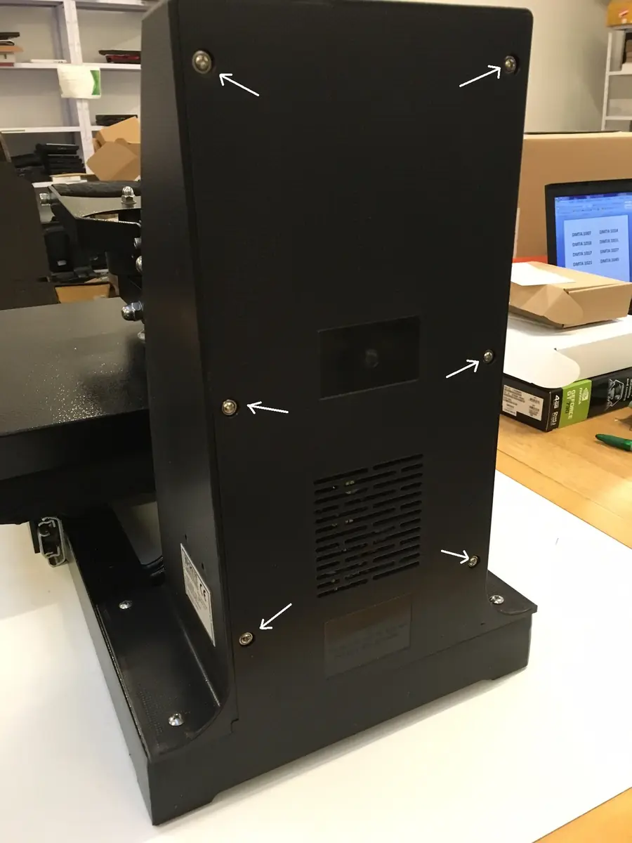 Back panel screws on a heat press