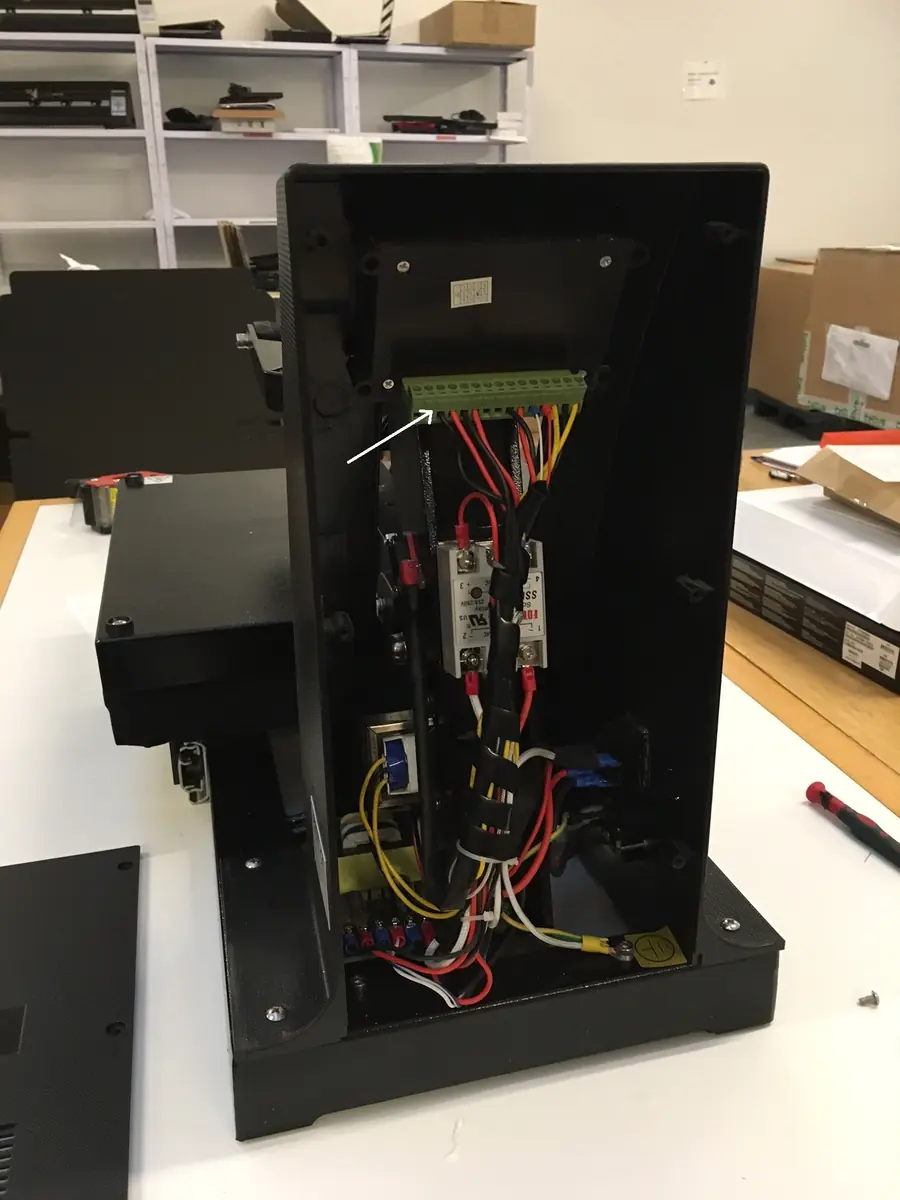 Internal wiring inside a heat press