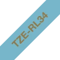 Brother Original TZe-RL34 Satin Ribbon – Gold on Light Blue, 12mm Wide
