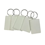 Engravable Faux Leather Keyring - White - Square
