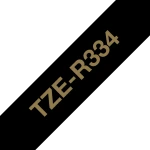 Brother Original TZe-R334 Satin Ribbon &ndash; Gold on Black, 12mm Wide