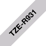Brother Original TZe-R931 Satin Ribbon - Black on Silver, 12mm Wide