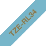 Brother Original TZe-RL34 Satin Ribbon &ndash; Gold on Light Blue, 12mm Wide