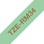 Brother Original TZe-RM34 Satin Ribbon &ndash; Gold on Mint Green, 12mm Wide
