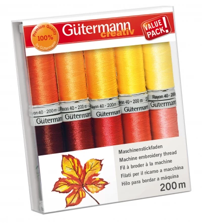 G&uuml;termann Embroidery Thread Set in Yellow and Reddish Colours