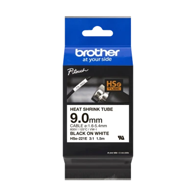Cheap Brother Original HSe-221E - 9 mm Heat Shrink Tape in Black on White Brother Original HSe-221E - 9 mm Heat Shrink Tube Tape in Black on White