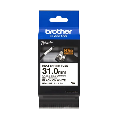 Brother Original HSe-261E - 31 mm Heat Shrink Tube Tape in Black on White