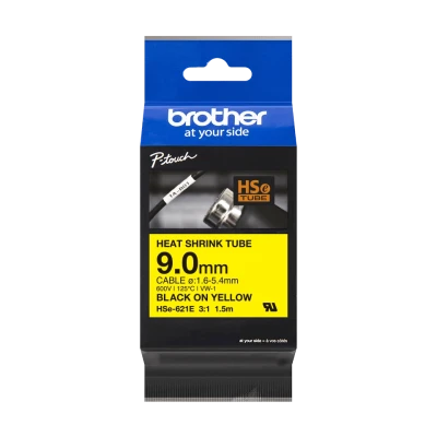 Brother Original HSe-621E - 9 mm Heat Shrink Tube Tape in Black on Yellow