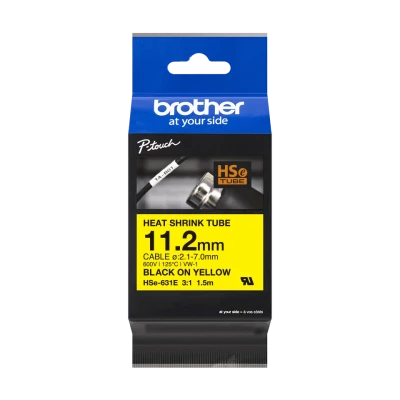 Brother Original HSe-631E - 11.2 mm Heat Shrink Tubing Black on Yellow