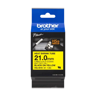 Brother Original HSe-651E - 21 mm Heat Shrink Tube Tape in Black on Yellow