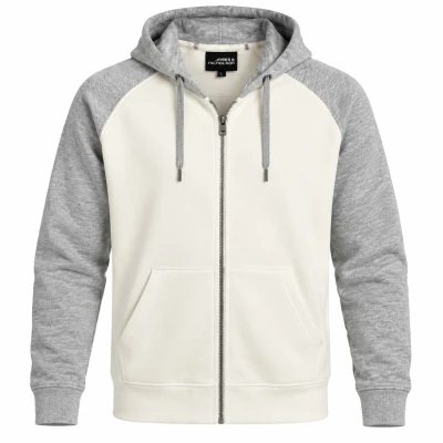 JAMES &amp; NICHOLSON MEN'S LIFESTYLE ZIP-HOODY Offwhite/Grey Heather Large