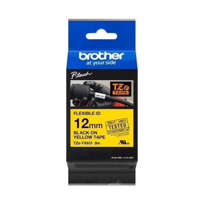 Brother Original TZe-FX631 Tape &ndash; Black on Yellow, 12mm Wide