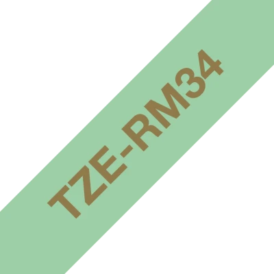 Brother Original TZe-RM34 Satin Ribbon &ndash; Gold on Mint Green, 12mm Wide