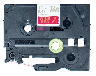 Brother Original TZe-RW34 Satin Ribbon - Gold on Wine Red, 12mm Wide